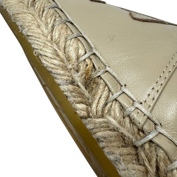 Chanel Beige Black Leather Cap Toe Espadrilles Size 39 Classic CC Logo Flats - Picture 9 of 12